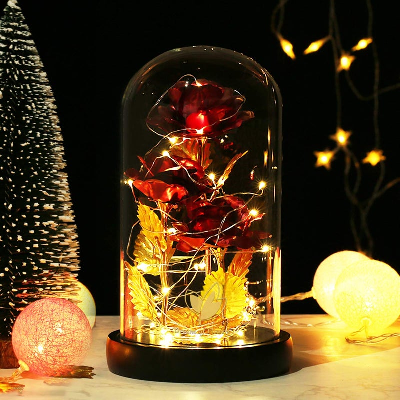 Dream of Flowers Beauty and The Beast Rose,Preserved Flowers Bouquets Gifts,Light Up Rose Flower in Glass Dome,Birthday Gifts for Women,Mom,Girlfriend Wife Anniversary,Valentines,Thanksgiving,Christmas,Wedding - Image 4